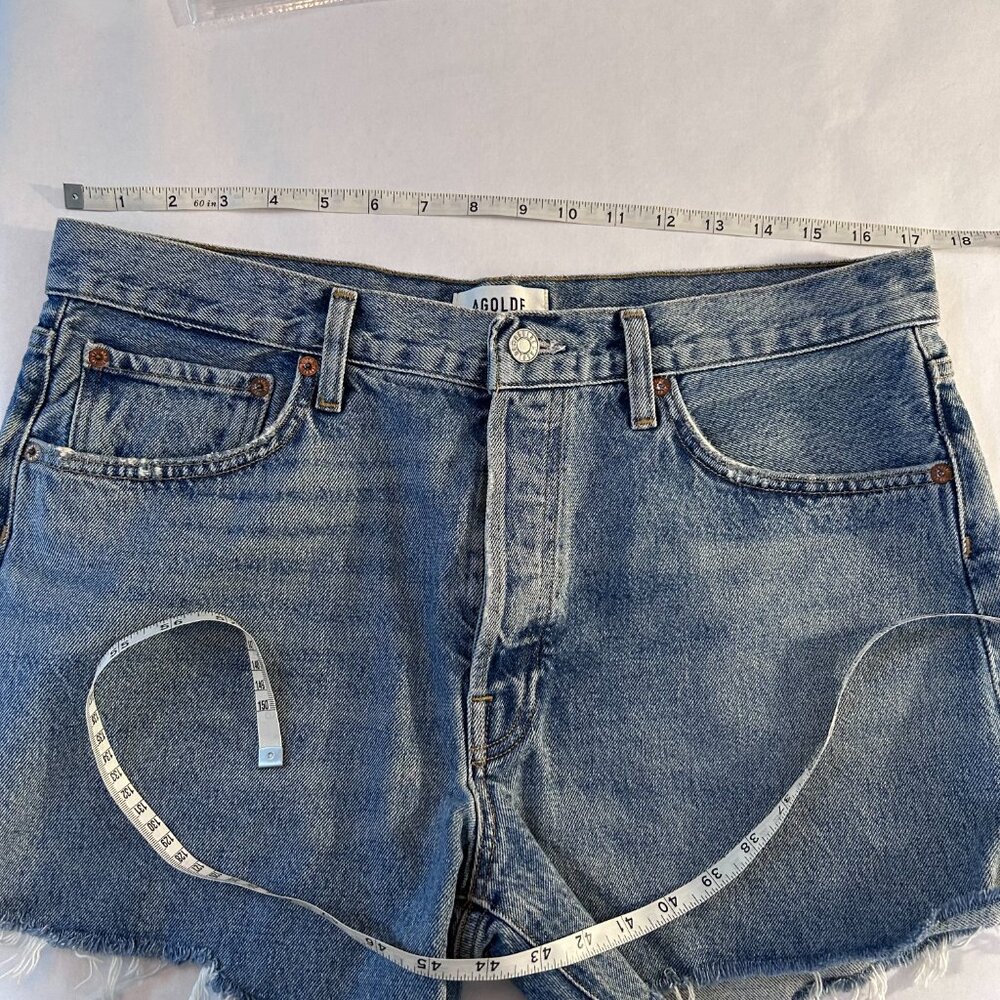 AGOLDE Women's 30 Parker Long distressed denim shorts with a raw hem - Picture 5 of 7